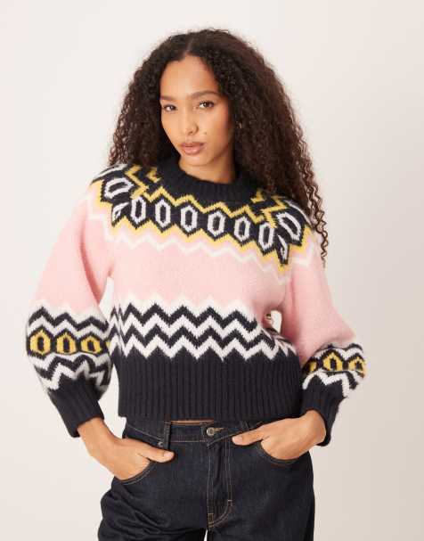 ASOS DESIGN crew neck clean structured fairisle jumper in navy - view 1