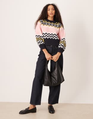 Asos Design Crew Neck Clean Structured Fairisle Sweater In Pattern
