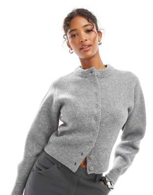 crew neck compact cardigan in gray