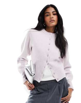 crew neck compact cardigan in lilac-Purple