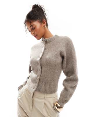 crew neck compact cardigan in mocha-Neutral