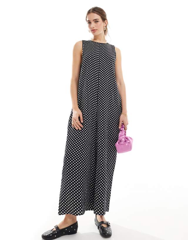 ASOS DESIGN - crew neck culotte romper jumpsuit in mono spot print