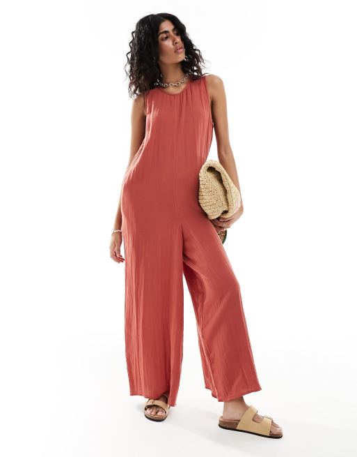  ASOS DESIGN crew neck culotte romper jumpsuit in rust