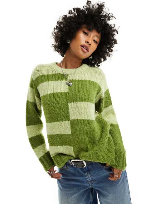 ASOS DESIGN crew neck jacquard pattern sweater in green ASOS