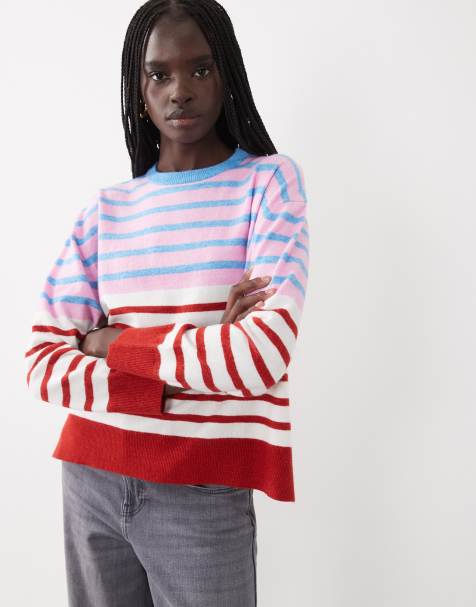 ASOS DESIGN crew neck jumper in cut about multi stripe - view 1