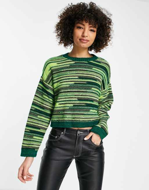 ASOS DESIGN crew neck jumper in green space dye pattern ASOS