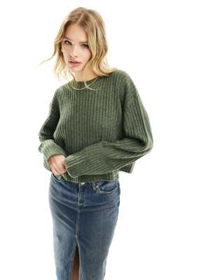 ASOS DESIGN crew neck jumper in rib in khaki | ASOS