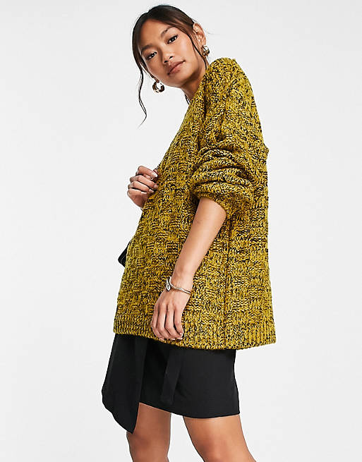 Jumpers & Cardigans crew neck jumper in textured stitch pattern in yellow 