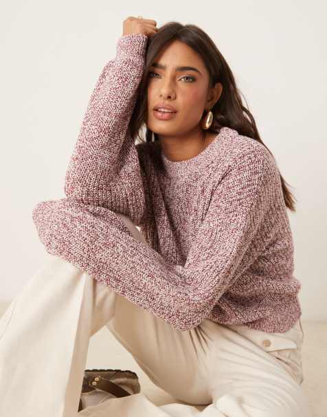 ASOS DESIGN crew neck jumper in twist yarn in pink - view 1