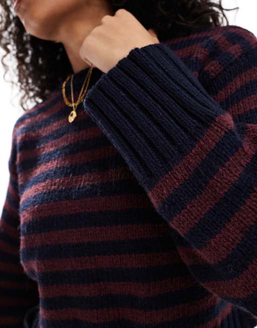 ASOS DESIGN crew neck jumper with chunky trims in navy stripe ASOS