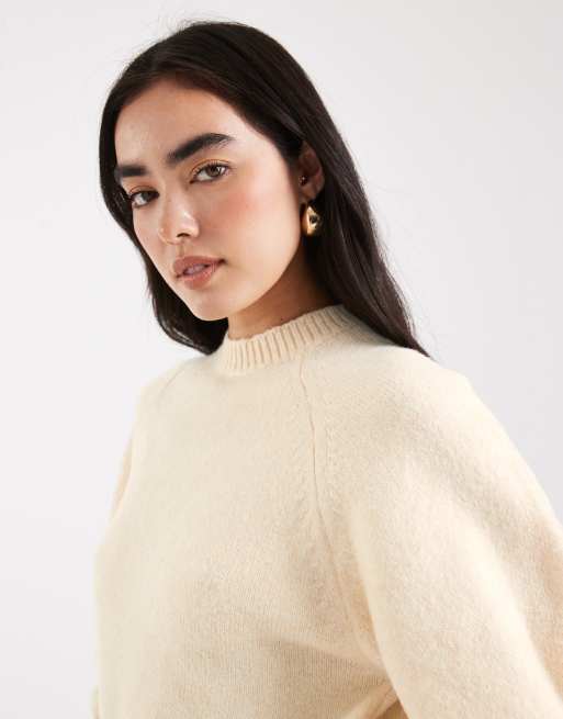 ASOS DESIGN crew neck jumper with raglan detail in buttermilk, 2 of 4
