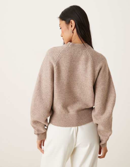 ASOS DESIGN crew neck sweater with raglan detail in mocha