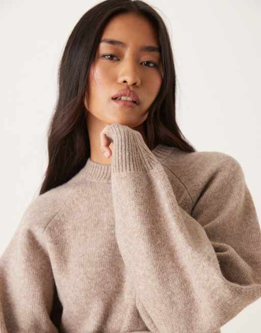 ASOS DESIGN crew neck sweater with raglan detail in mocha