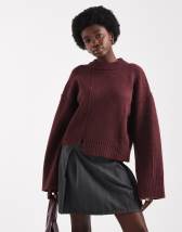 Monki oversized crew neck cable knitted sweater in brown