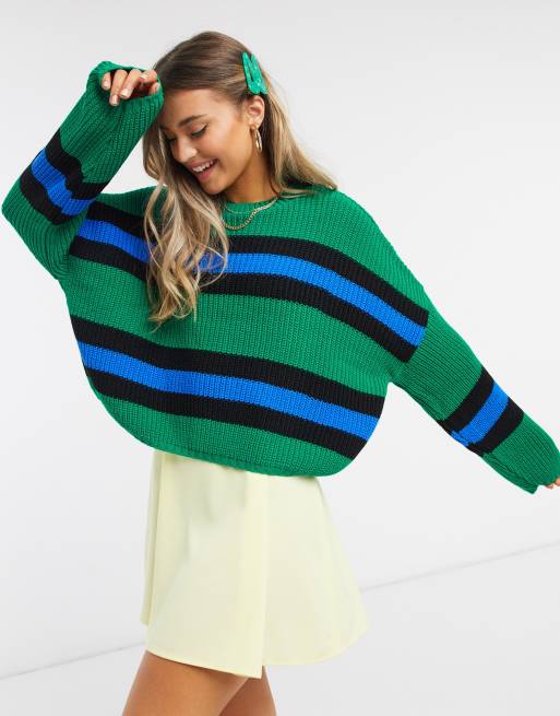 ASOS DESIGN crew neck jumper with stripes in green