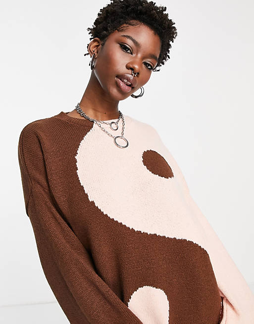 Jumpers & Cardigans crew neck jumper with ying yang pattern 