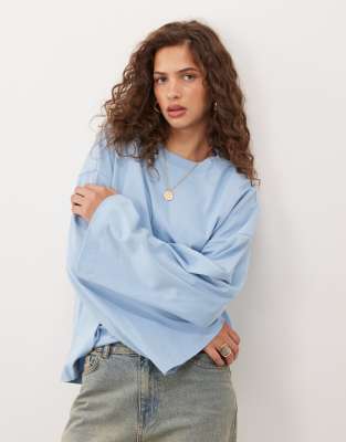 Asos Design Crew Neck Kimono Long Sleeve T-shirt In Blue