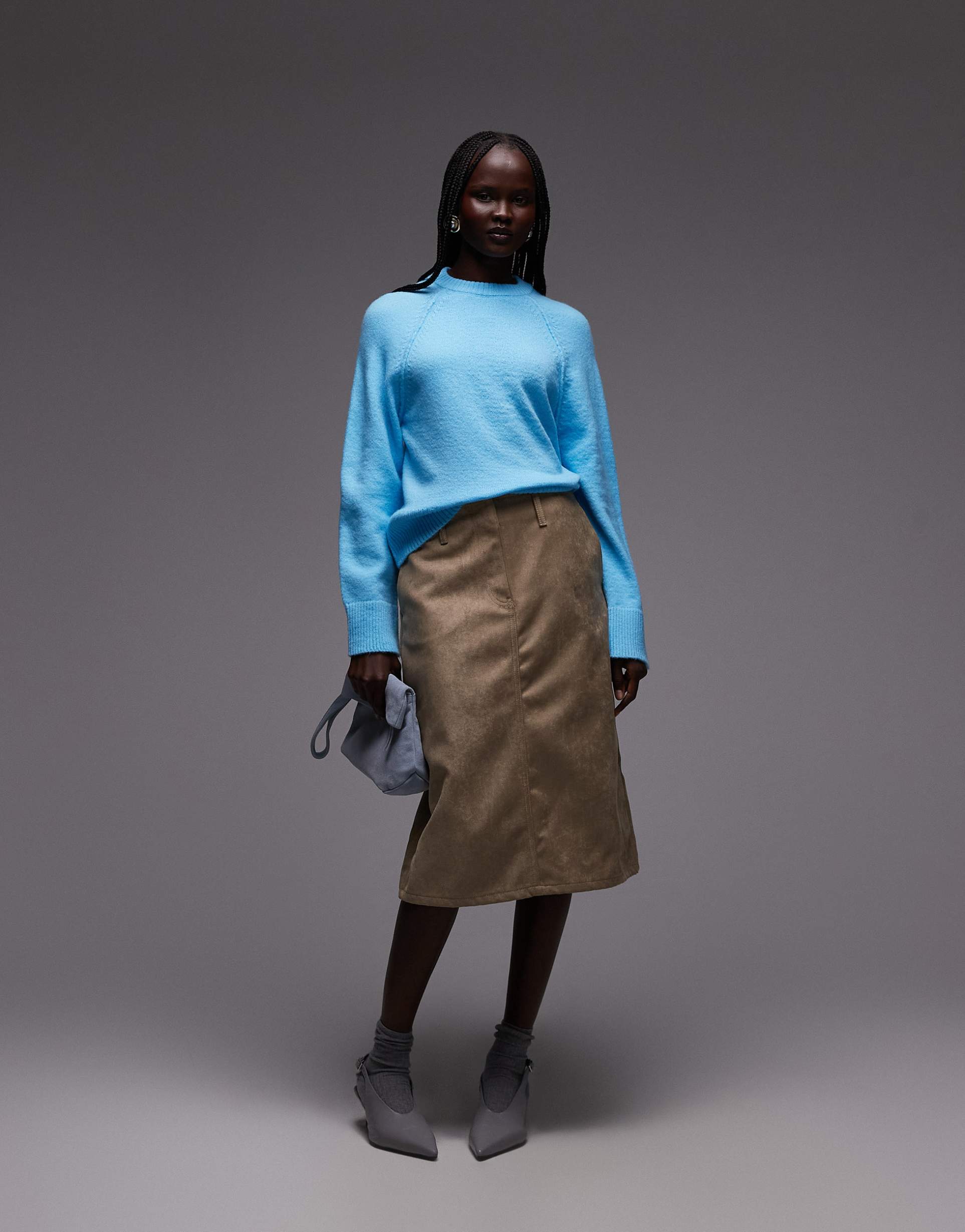 asos design crew neck knit sweater with raglan seams in blue