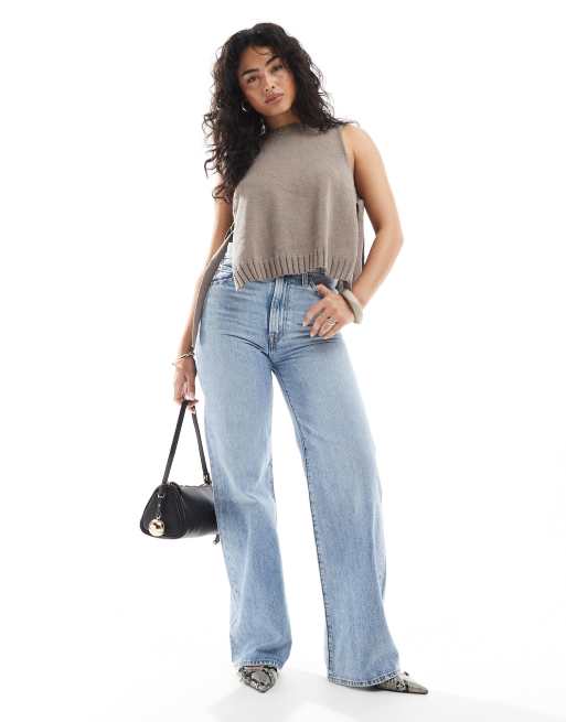 ASOS DESIGN crew neck knit tabard tank top with tie sides in mocha