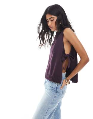 Asos Design Crew Neck Knit Tabard Tank Top With Tie Sides
