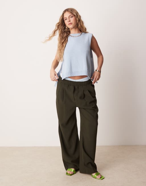 ASOS DESIGN crew neck knit tabard vest with tie sides in light blue