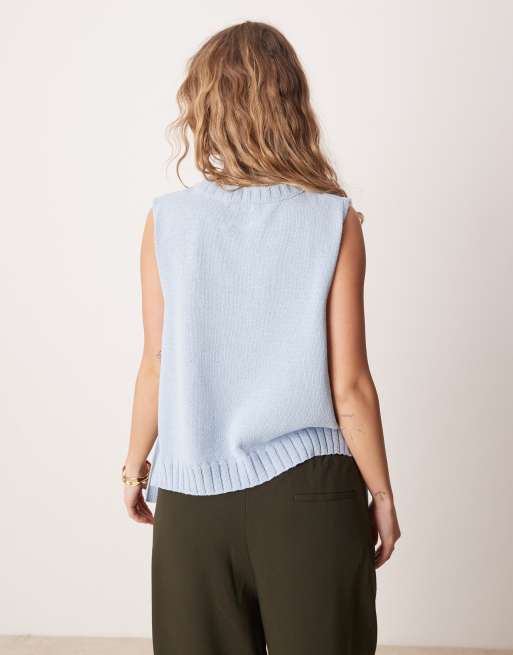 ASOS DESIGN crew neck knit tabard vest with tie sides in light blue