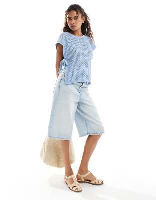 Asos Design Crew Neck Knit Tabard Vest With Tie Sides