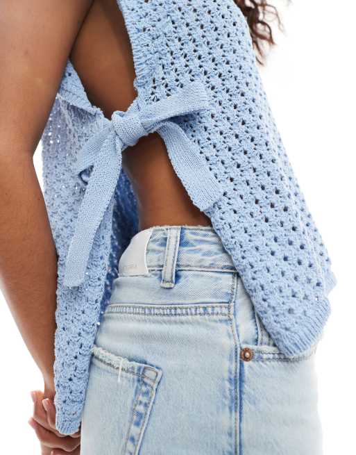 ASOS DESIGN crew neck knit tabard vest with tie sides in light blue