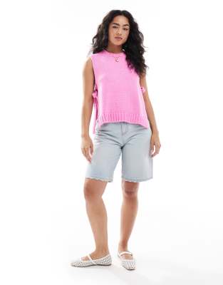 Asos Design Crew Neck Knit Tabard Vest With Tie Sides In Pink