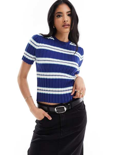 ASOS DESIGN crew neck knitted baby tee in stripe - view 1