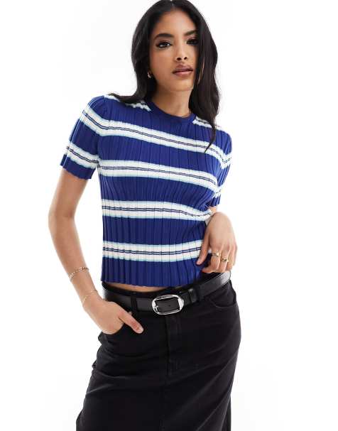 ASOS DESIGN cotton poplin shirt and shorts set in blue stripe