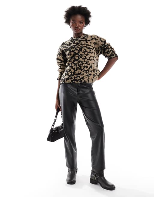 ASOS DESIGN crew neck knitted sweater in abstract leopard print