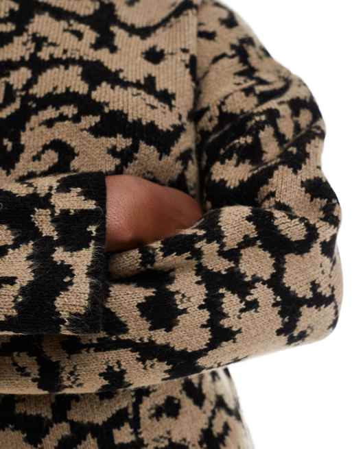ASOS DESIGN crew neck knitted sweater in abstract leopard