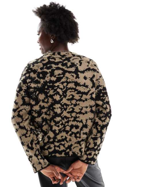 ASOS DESIGN crew neck knitted sweater in abstract leopard print