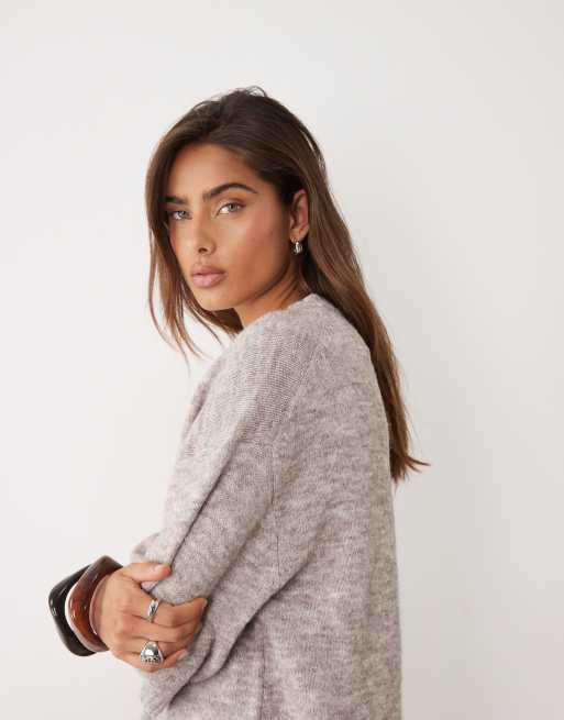 ASOS DESIGN crew neck knitted t shirt with wool co-ord in oatmeal, 2 of 4