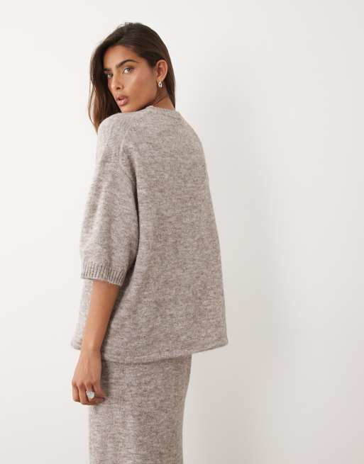 ASOS DESIGN crew neck knitted t shirt with wool set in oatmeal, 4 of 4