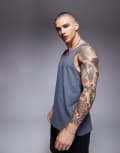[ASOS DESIGN] ASOS DESIGN crew neck linen-blend tank top in charcoal-Grey M Poppy Seed