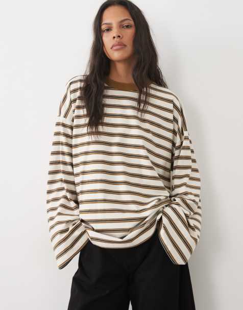 ASOS DESIGN crew neck long sleeve t-shirt in stripe - view 1