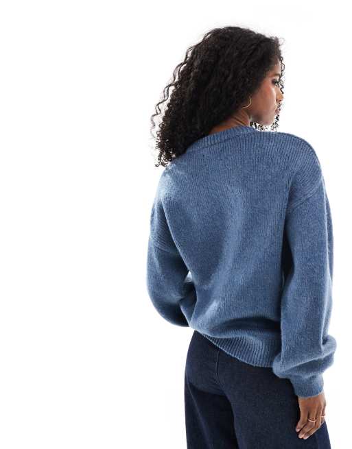 ASOS DESIGN crew neck longline cardigan in blue