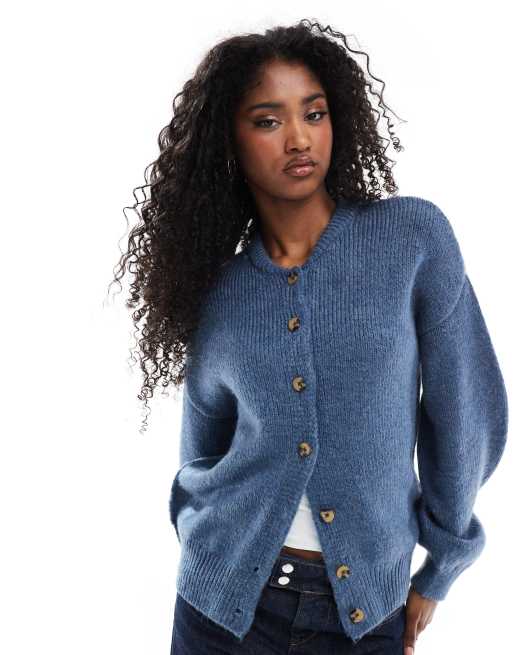 ASOS DESIGN crew neck longline cardigan in blue