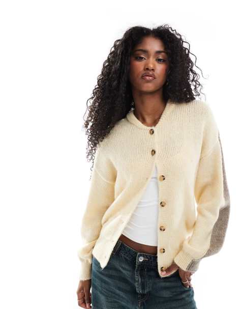 ASOS DESIGN crew neck longline cardigan in color block - view 1