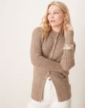 [ASOS DESIGN] ASOS DESIGN crew neck longline cardigan in rib in mocha-Brown XS Mocha