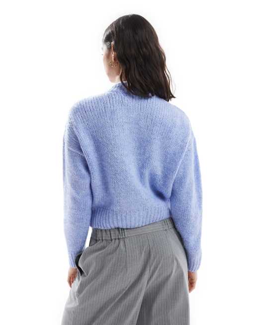 ASOS DESIGN crew neck loose knit cardigan in baby blue, 2 of 4