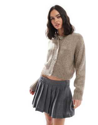 crew neck loose knit cardigan in mocha-Brown