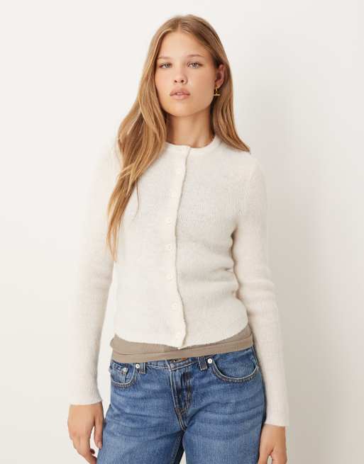 ASOS DESIGN crew neck loose knit fitted cardigan in cream
