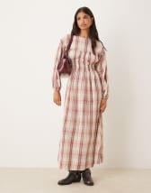 ASOS DESIGN ruched bust long sleeve maxi dress in orange abstract