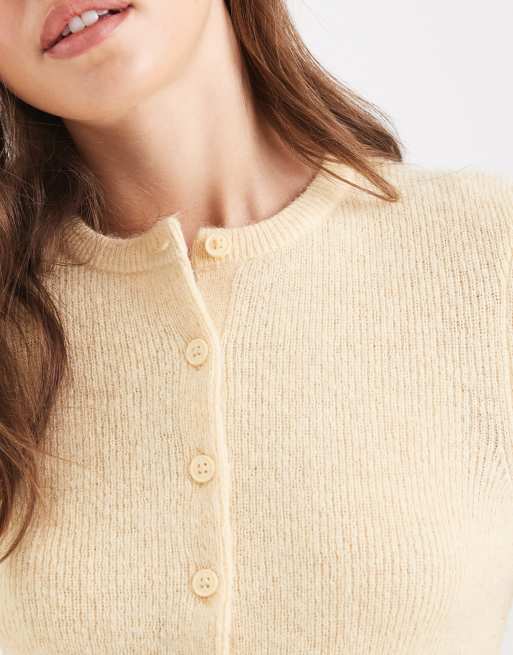 ASOS DESIGN crew neck micro cardigan in buttermilk, 3 of 4