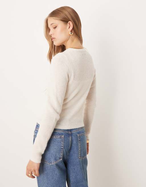 ASOS DESIGN crew neck micro cardigan in cream