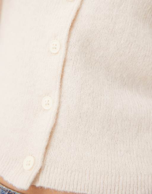 ASOS DESIGN crew neck micro cardigan in cream