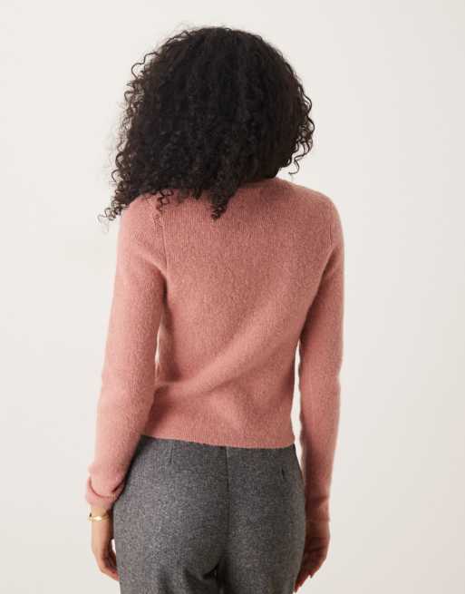 ASOS DESIGN crew neck micro cardigan in dusty pink